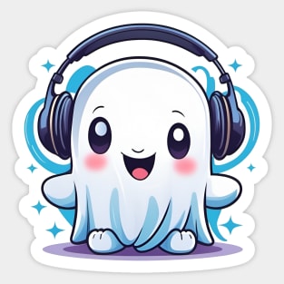 A cartoon ghost with headphones on Sticker